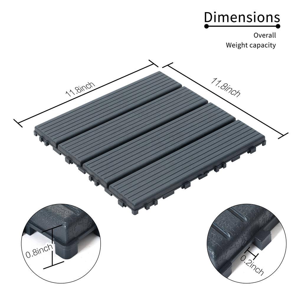 11.8 in.x 11.8 in.Square Plastic Interlocking Deck Tiles, Dark Gray (44-Pack)