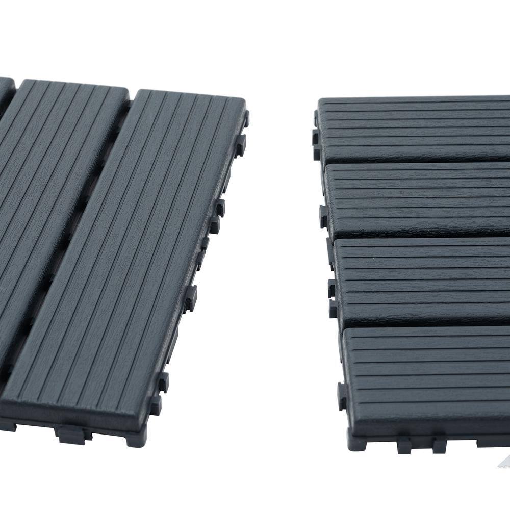 11.8 in.x 11.8 in.Square Plastic Interlocking Deck Tiles, Dark Gray (44-Pack)