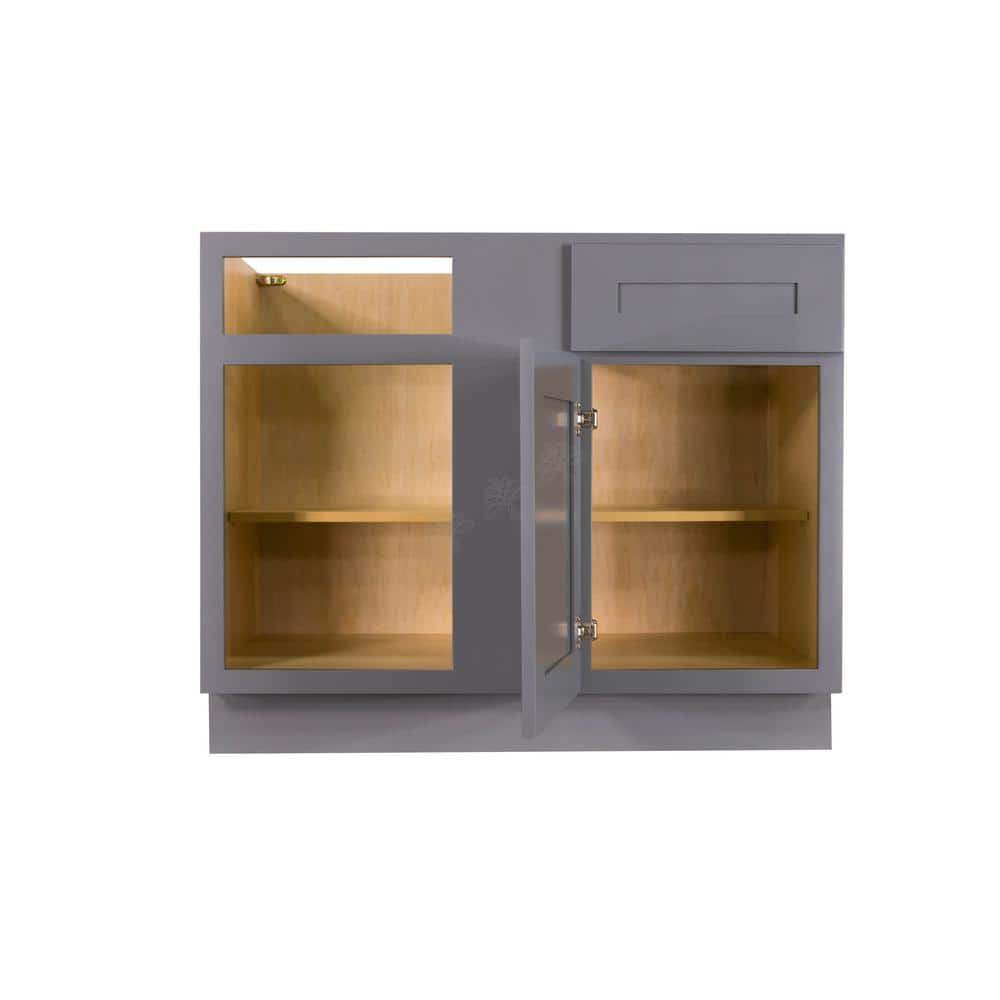 LIFEART CABINETRY Lancaster Gray Plywood Shaker Stock Assembled Base Blind Corner Kitchen Cabinet 39 in. W x 34.5 in. H x 24 in. D