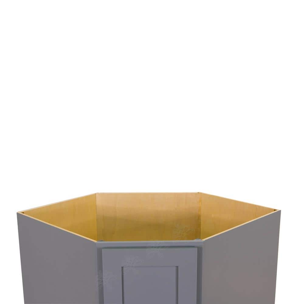 LIFEART CABINETRY Lancaster Gray Plywood Shaker Stock Assembled Base Diagonal Kitchen Cabinet 36 in. W x 34.5 in. H x 24 in. D