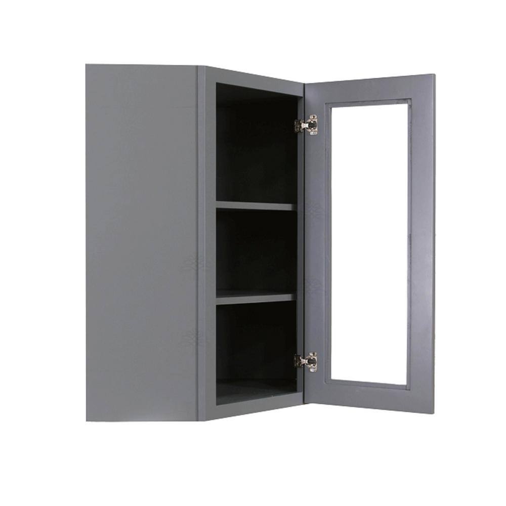 LIFEART CABINETRY Lancaster Gray Plywood Shaker Stock Assembled Wall Diagonal Glass Door Kitchen Cabinet 24 in. W x 30 in. H x 12 in. D