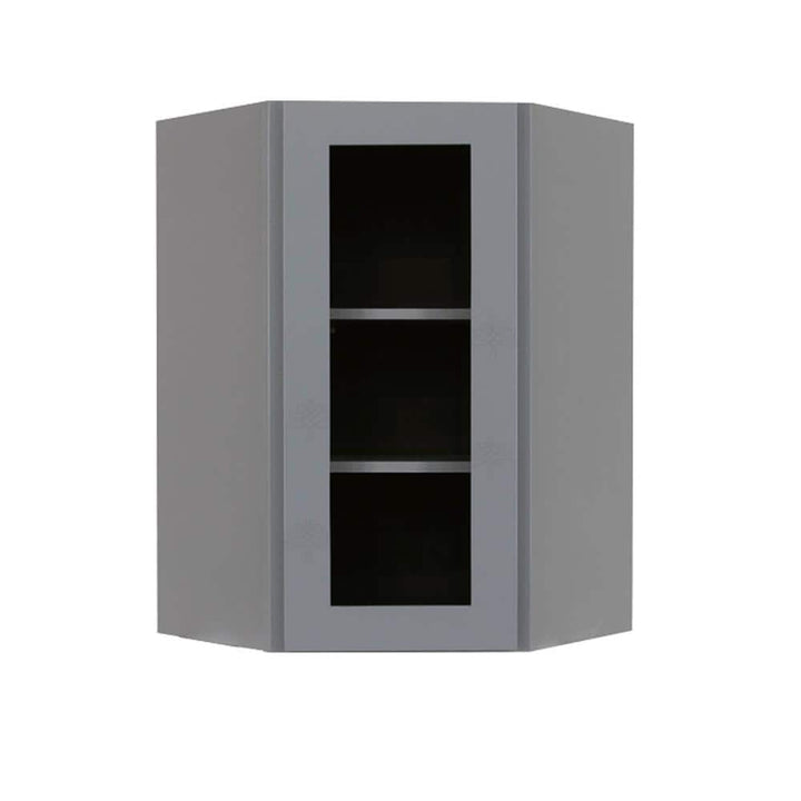 LIFEART CABINETRY Lancaster Gray Plywood Shaker Stock Assembled Wall Diagonal Glass Door Kitchen Cabinet 24 in. W x 30 in. H x 12 in. D