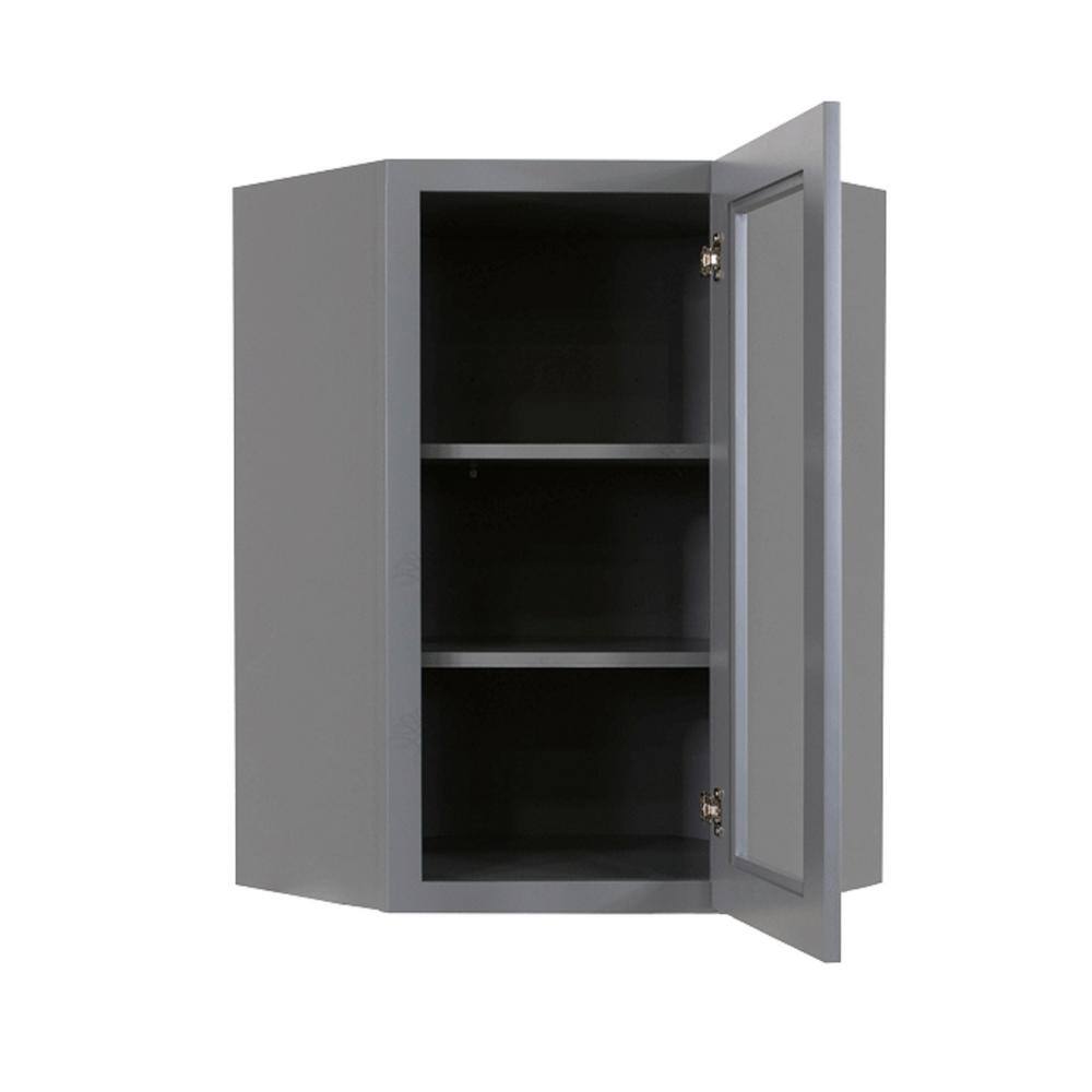 LIFEART CABINETRY Lancaster Gray Plywood Shaker Stock Assembled Wall Diagonal Glass Door Kitchen Cabinet 24 in. W x 30 in. H x 12 in. D