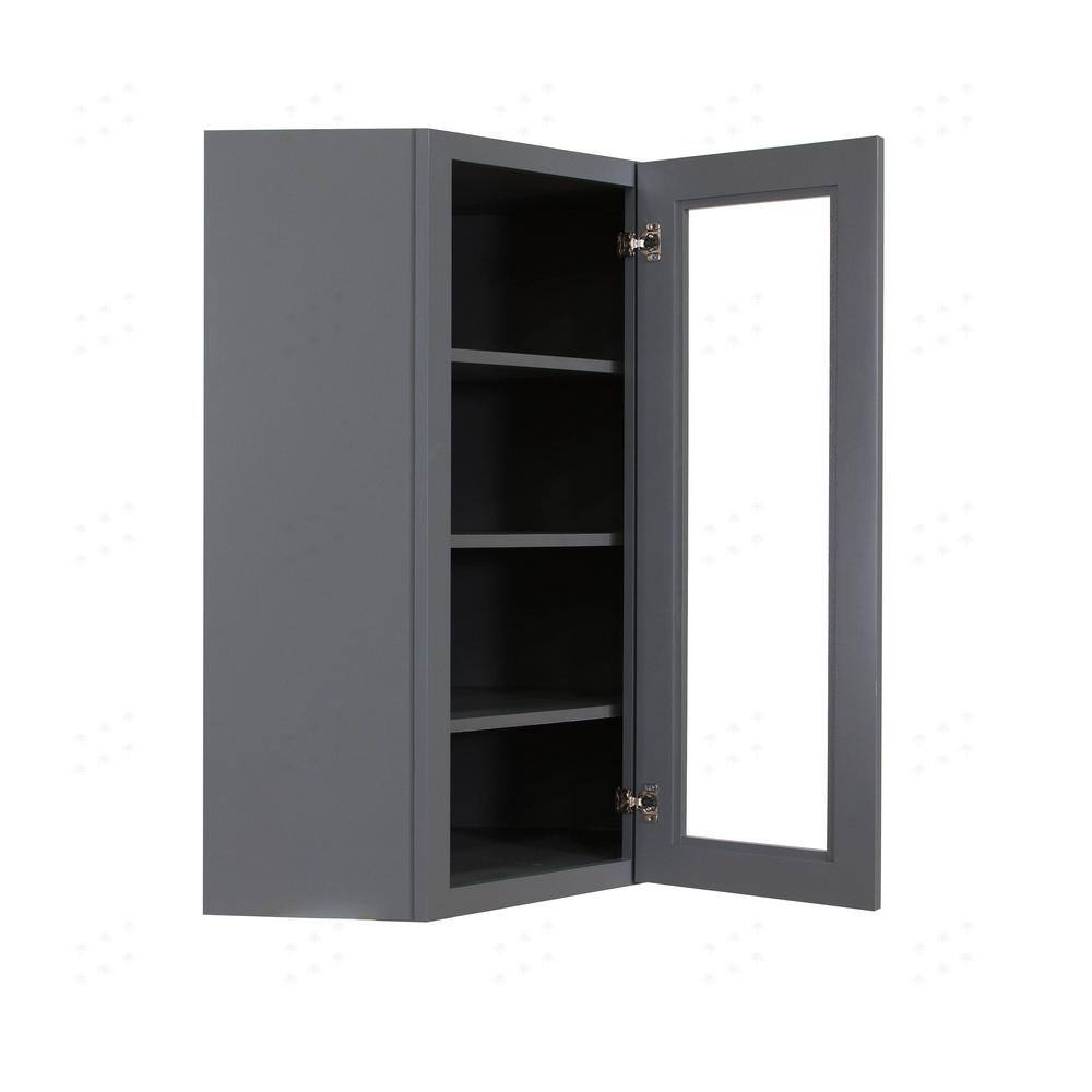 LIFEART CABINETRY Lancaster Gray Plywood Shaker Stock Assembled Wall Diagonal Glass Door Kitchen Cabinet 24 in. W x 42 in. H x 12 in. D