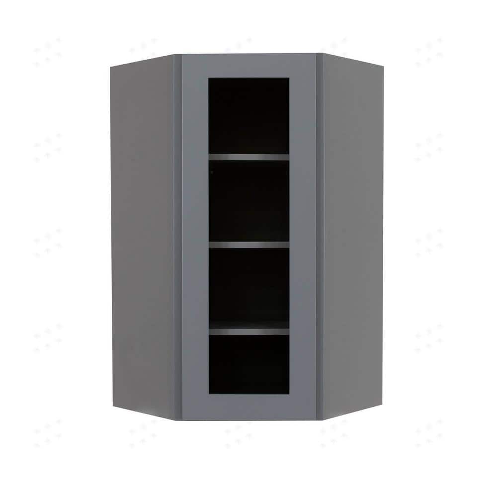 LIFEART CABINETRY Lancaster Gray Plywood Shaker Stock Assembled Wall Diagonal Glass Door Kitchen Cabinet 24 in. W x 42 in. H x 12 in. D