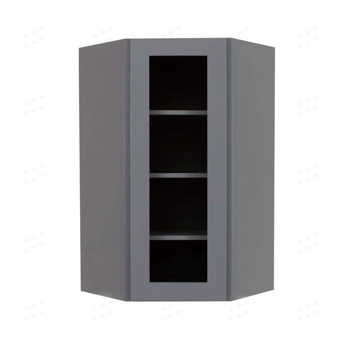 LIFEART CABINETRY Lancaster Gray Plywood Shaker Stock Assembled Wall Diagonal Glass Door Kitchen Cabinet 24 in. W x 42 in. H x 12 in. D