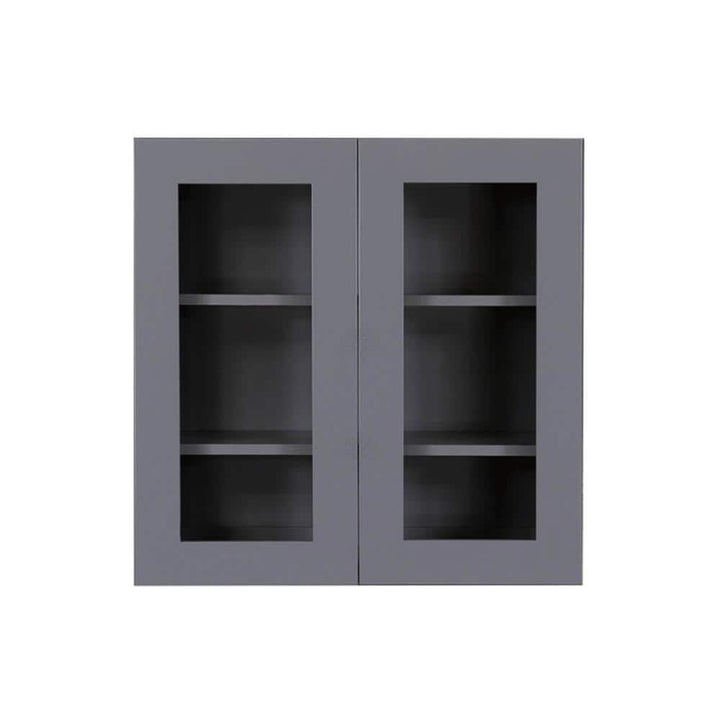 LIFEART CABINETRY Lancaster Gray Plywood Shaker Stock Assembled Wall Glass Door Kitchen Cabinet 24 in. W x 36 in. H x 12 in. D