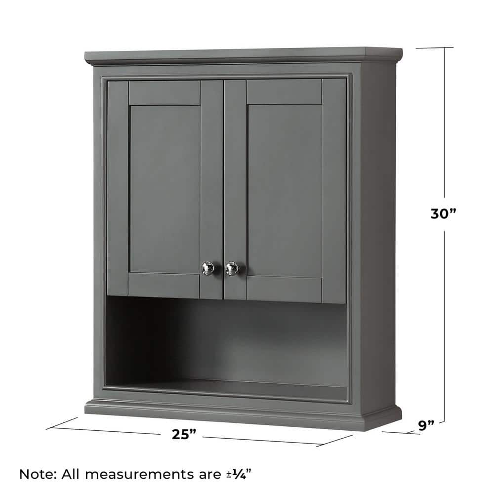 Wyndham Collection Deborah Bathroom Wall Cabinet, Dark Gray, 25x30x9 in.