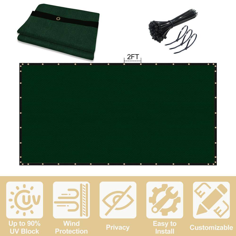 Privacy Fence Screen 8 x 200 ft. Dark Green Customized Outdoor Mesh Panels for Backyard, Construction Site with Zip Ties