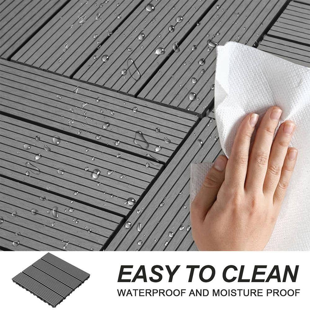 Afoxsos 1 ft. x 1 ft. Dark Gray Plastic Composite Deck Tiles Set, All-Weather Resistant, Easy to DIY and Maintain (20-Pack)