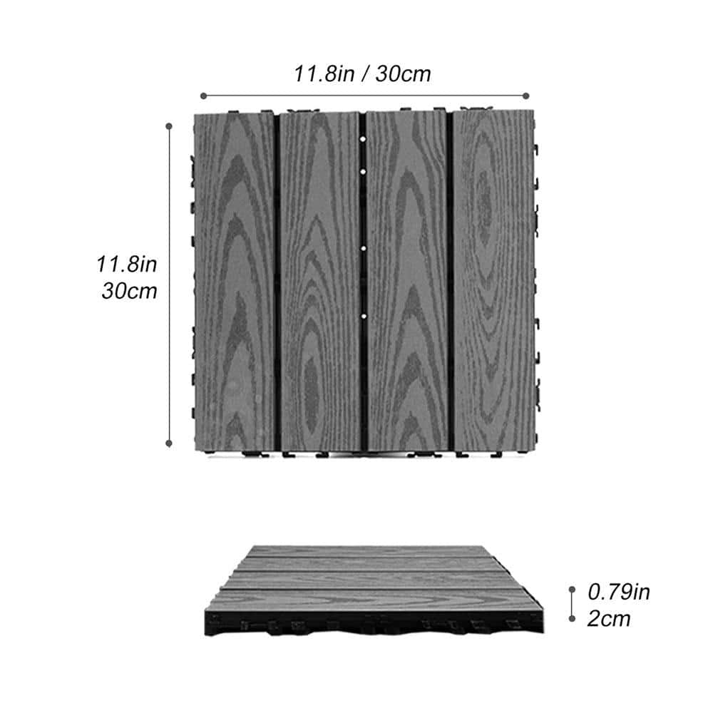 Afoxsos 1 ft. x 1 ft. Wood Plastic Composite Deck Tile, All-Weather for Indoor and Outdoor in Dark Grey (20-Pack)