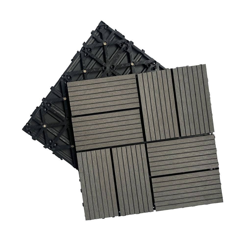 Afoxsos 1 ft. x 1 ft. Dark Grey Plastic Composite Deck Tiles Set, All-Weather for Indoor and Outdoor (20-Pack)