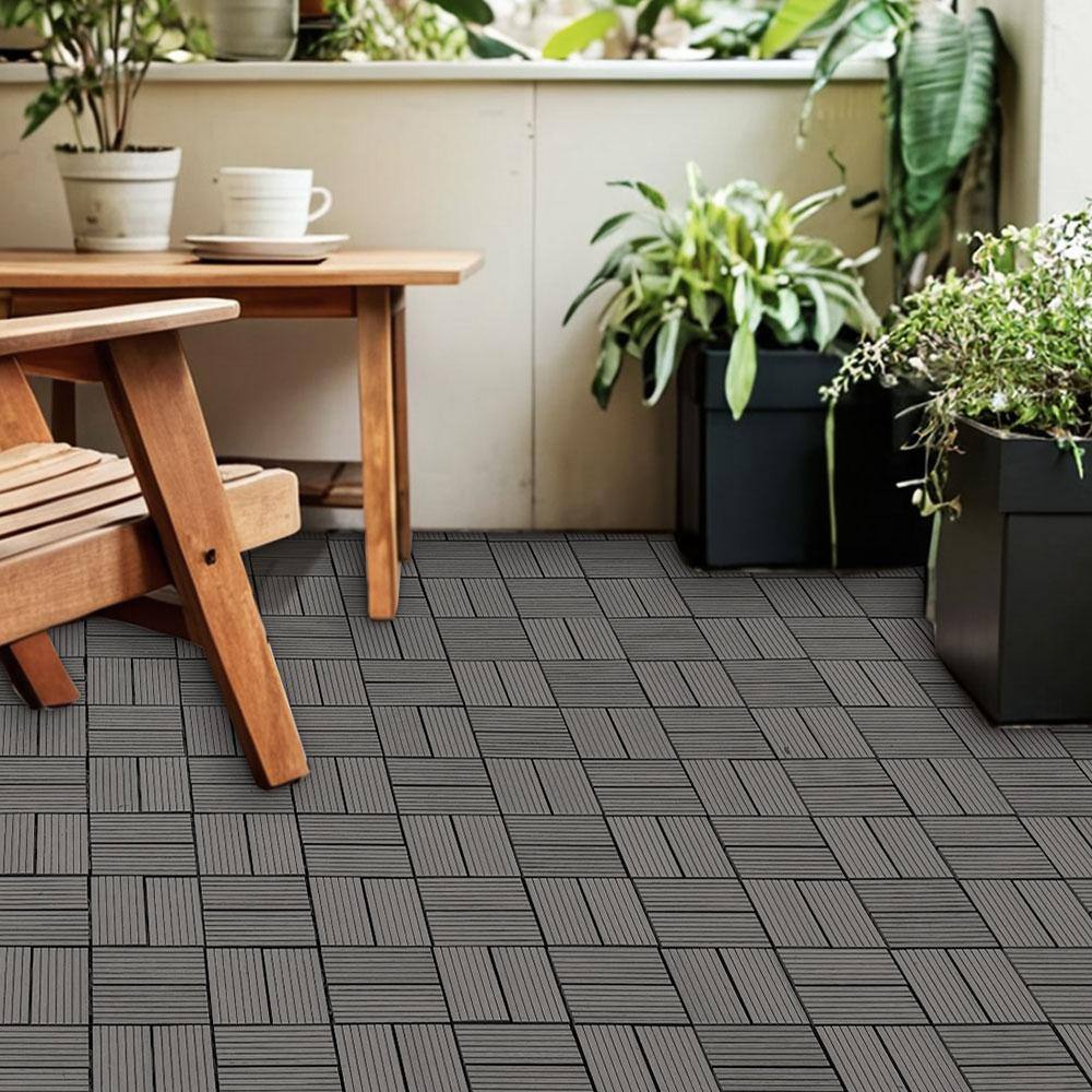 Afoxsos 1 ft. x 1 ft. Dark Grey Plastic Composite Deck Tiles Set, All-Weather for Indoor and Outdoor (20-Pack)