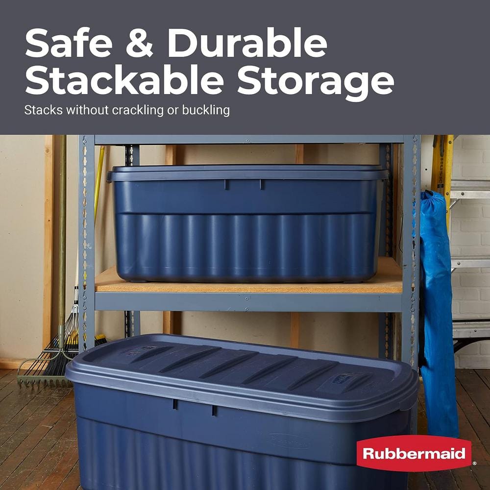 Rubbermaid Roughneck️ Durable Stackable 50 Gal Storage Totes, Dark Indigo Metallic, 2-Pack