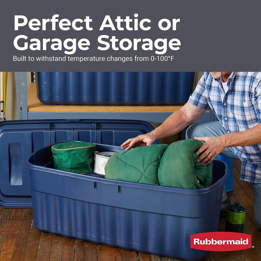 Rubbermaid Roughneck️ Durable Stackable 50 Gal Storage Totes, Dark Indigo Metallic, 2-Pack