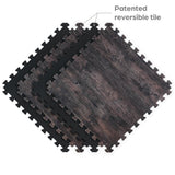 Norsk Reversible Dark Walnut/Black Faux Wood 24 in. x 24 in. x 0.47 in. Foam Mats (4-Pack)