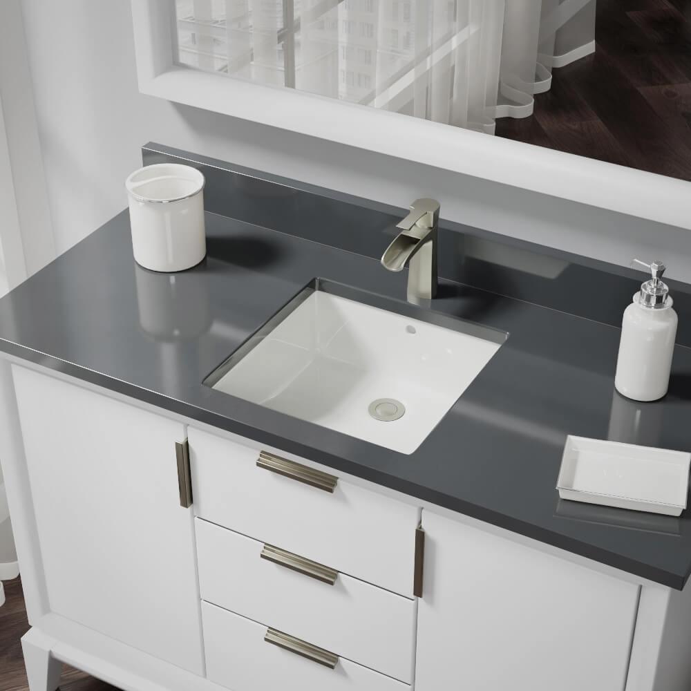 Undermount Porcelain Bathroom Sink in White with Pop-Up Drain in Brushed Nickel - Super Arbor