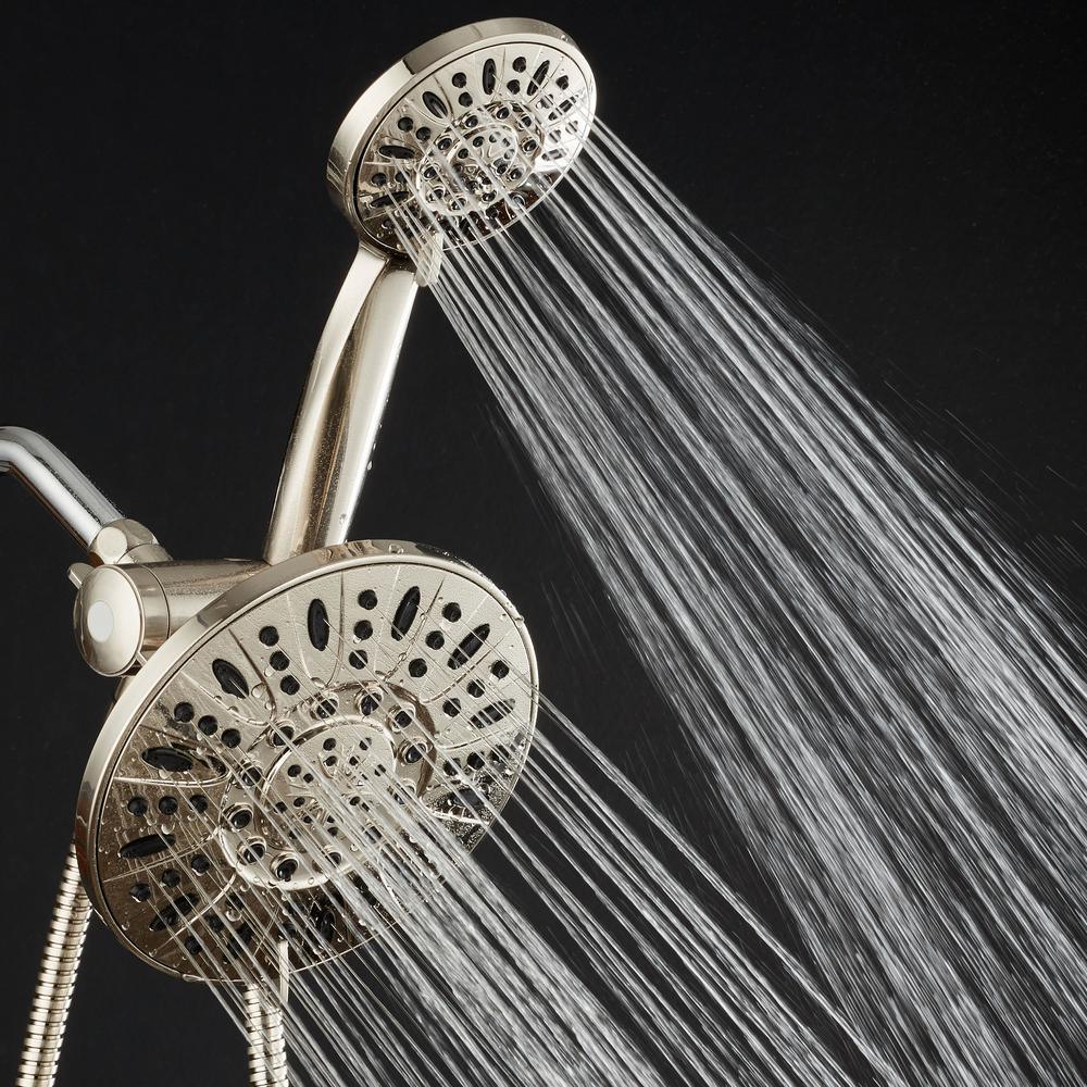 48-spray 7 in. Dual Shower Head and Handheld Shower Head with Body spray in Brushed Nickel - Super Arbor