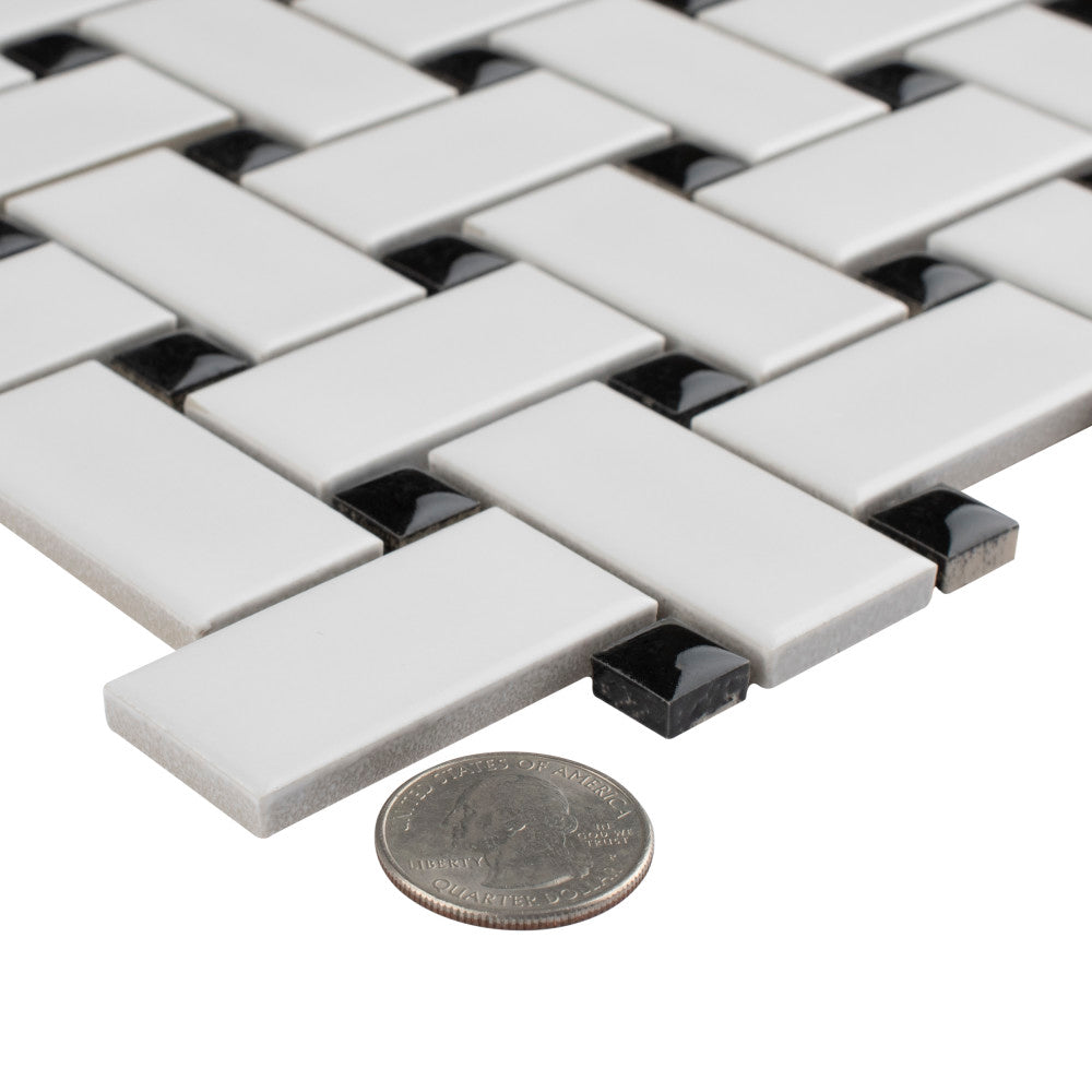 Metro Basketweave White w/Black Dot 11-3/4 in. x 11-3/4 in. Porcelain Mosaic Tile (9.8 sq. ft./Case)