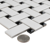 Metro Basketweave White w/Black Dot 11-3/4 in. x 11-3/4 in. Porcelain Mosaic Tile (9.8 sq. ft./Case)