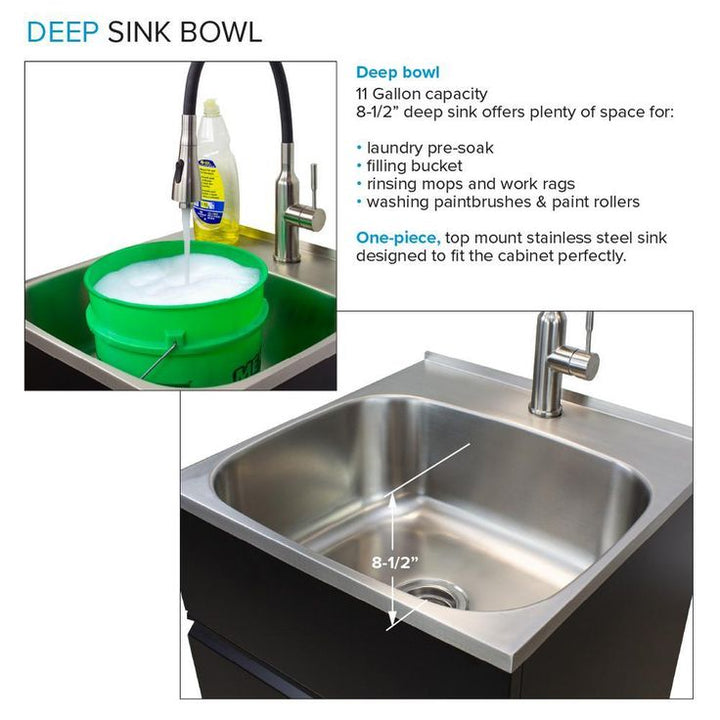All-in-One 44.8 in. x 22 in. x 35 in. Metal Drop-In Laundry/Utility Sink and Cabinet in Black