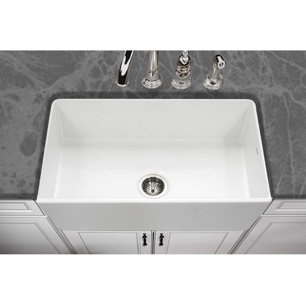 Platus Series Farmhouse Apron Front Fireclay 33 in. Single Bowl Kitchen Sink in White - Super Arbor