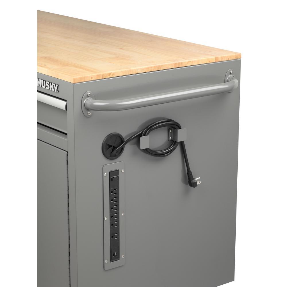 56 in. W 5-Drawer 1-Door, Deep Tool Chest Mobile Workbench in Gloss Gray with Hardwood Top