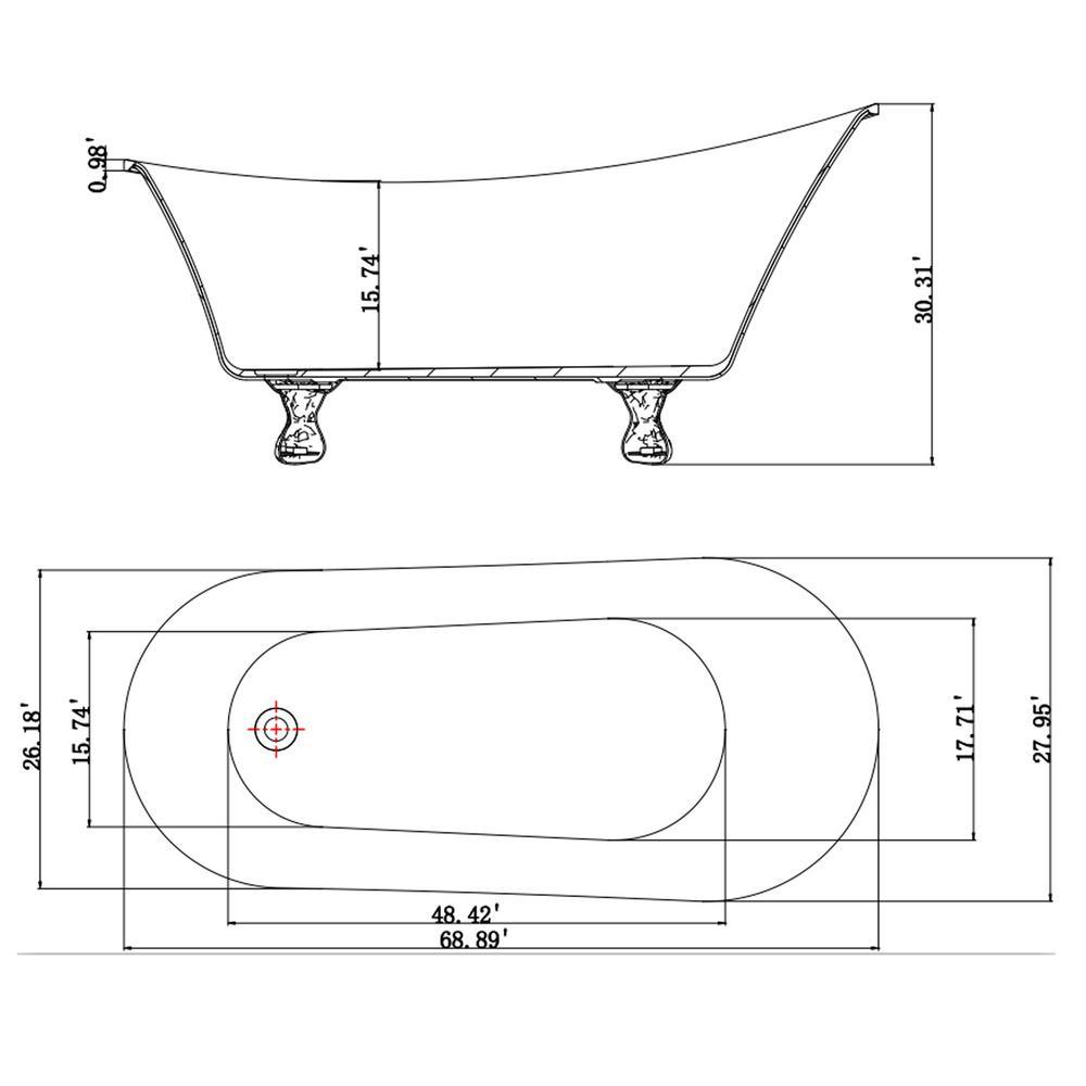 69 in. Acrylic Double Slipper Clawfoot Non-Whirlpool Bathtub in Glossy Black - Super Arbor
