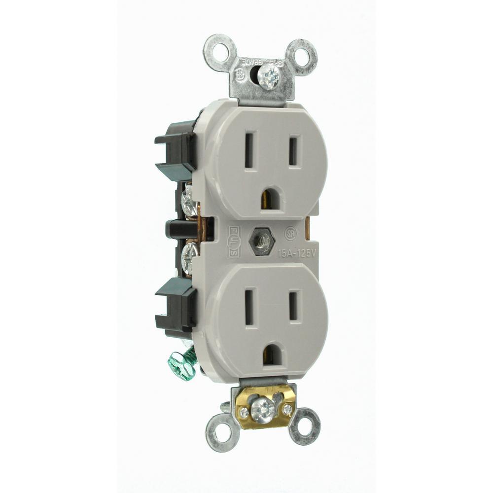 15 Amp Industrial Grade Narrow-Body Duplex Outlet, Gray - Super Arbor