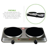 Double Burner 7.5 in. Silver Hot Plate with Temperature Control and Non-Slip Feet