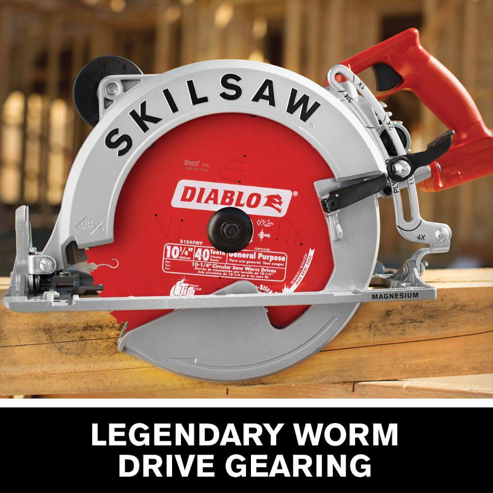15 Amp Corded Electric 10-1/4 in. Magnesium SAWSQUATCH Worm Drive Circular Saw with 40-Tooth Diablo Carbide Blade - Super Arbor