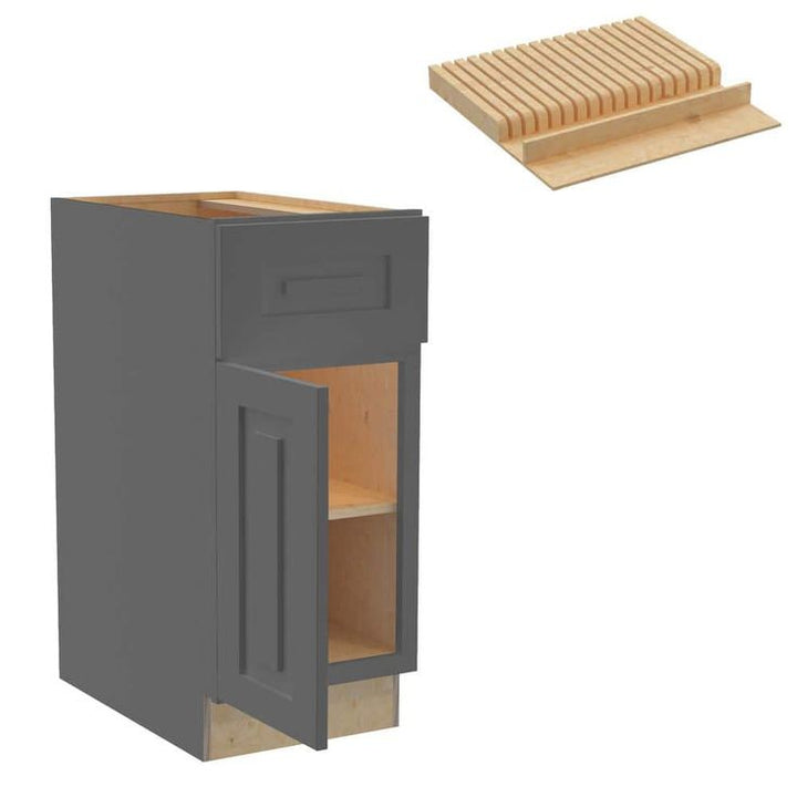 Grayson 15 in. W x 24 in. D x 34.5 in. H Assembled Plywood Base Kitchen Cabinet in Deep Onyx with Knife Block LH