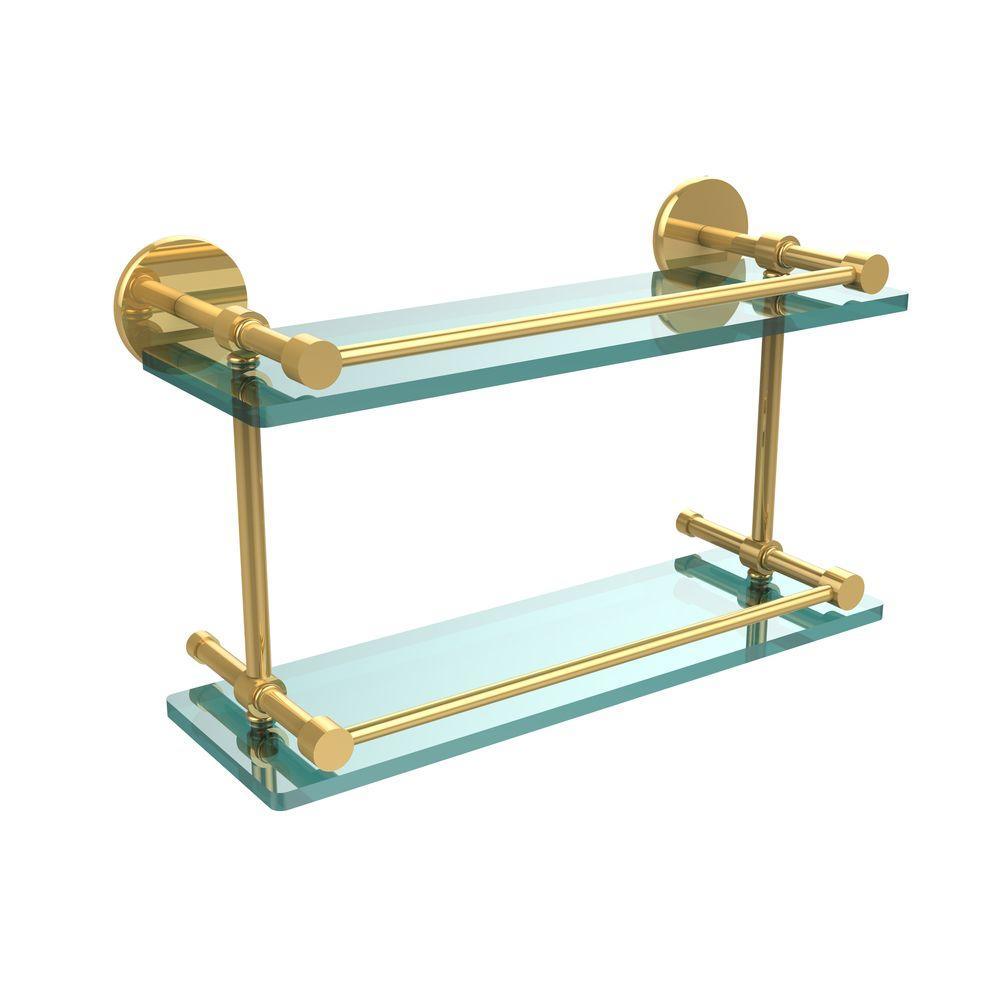 16 in. L x 8 in. H x 5 in. W 2-Tier Clear Glass Bathroom Shelf with Gallery Rail in Brushed Bronze - Super Arbor