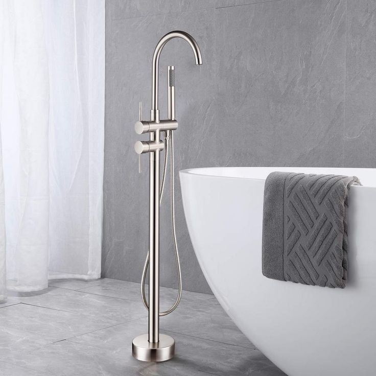 46 in. H x 11 in. W Single Handle Claw Foot Tub Faucet with Hand Shower in Brushed Nickel