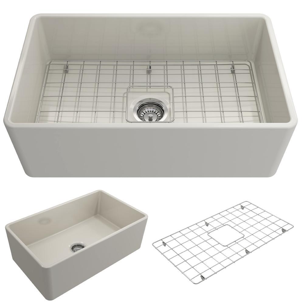 Classico Farmhouse Apron Front Fireclay 30 in. Single Bowl Kitchen Sink with Bottom Grid and Strainer in White - Super Arbor