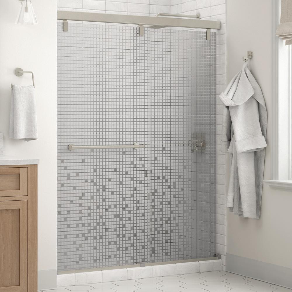 Lyndall 60 x 71-1/2 in. Frameless Mod Soft-Close Sliding Shower Door in Nickel with 1/4 in. (6mm) Transition Glass - Super Arbor