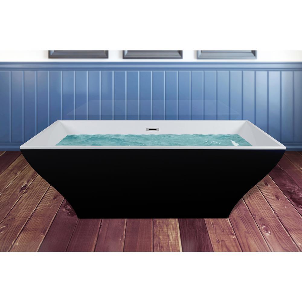 66.96 in. Acrylic Center Drain Rectangular Double Ended Flatbottom Freestanding Bathtub in Glossy Black - Super Arbor