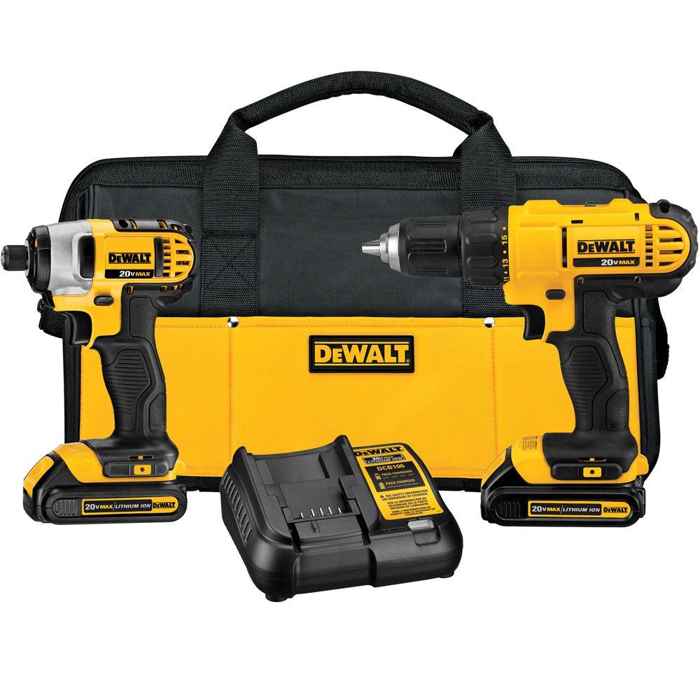 20-Volt MAX Lithium-Ion Cordless Drill/Driver and Impact Combo Kit (2-Tool) with (2) Batteries 1.3Ah, Charger and Bag - Super Arbor