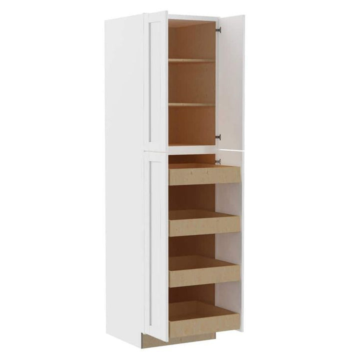 Home Decorators Collection Washington Vesper White Plywood Shaker Assembled Utility Pantry Kitchen Cabinet 4 ROT Sft Cl 24 in W x 24 in D x 90 in H