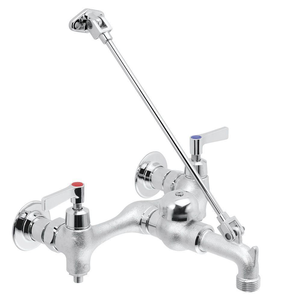 Commander Wall Mount 2-Handle Bathroom Faucet in Rough Chrome Plated with Cross Handles - Super Arbor