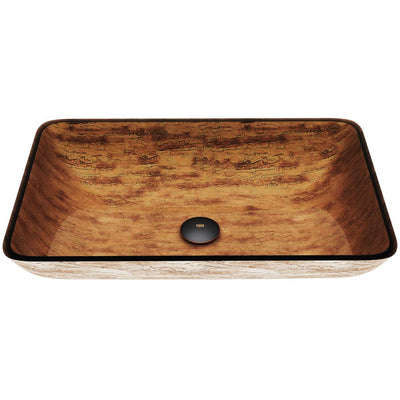 VIGO Amber Sunset Handmade Countertop Glass Rectangle Vessel Bathroom Sink in Light Wood - Super Arbor