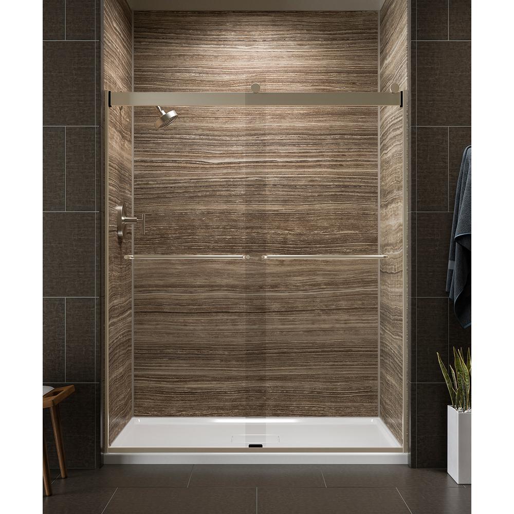 Levity 59 in. x 74 in. Frameless Sliding Shower Door in Matte Nickel with Handle - Super Arbor
