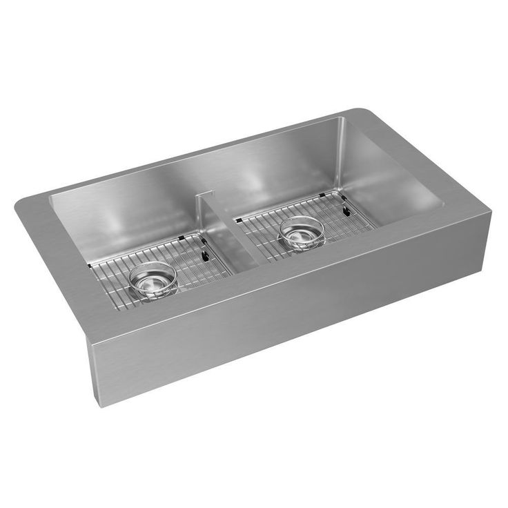 Crosstown Farmhouse/Apron-Front Stainless Steel 36 in. Double Bowl Kitchen Sink with Bottom Grids and Drains