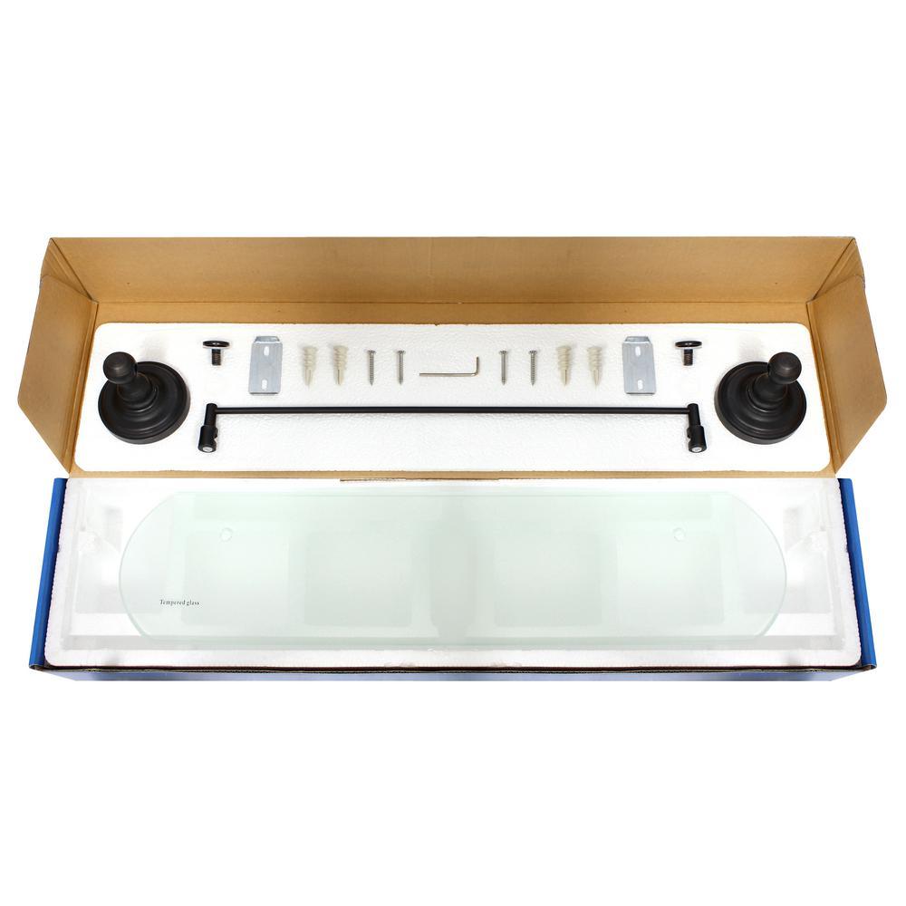 Viola 20 in. Frosted Glass Shelf with Rail in Rubbed Bronze - Super Arbor