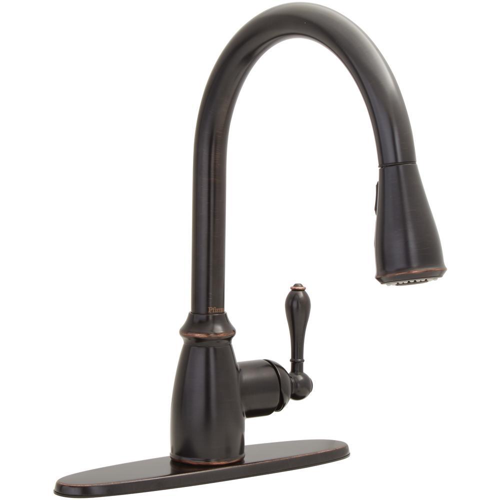 Canton Single-Handle Pull-Down Sprayer Kitchen Faucet in Tuscan Bronze - Super Arbor