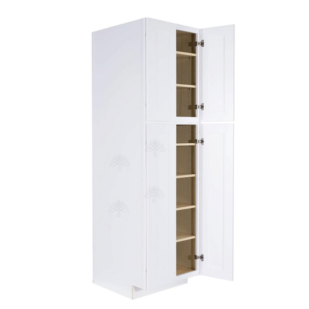 Lancaster Shaker Assembled 30x84x27 in. Tall Pantry Cabinet with 4-Doors in White - Super Arbor