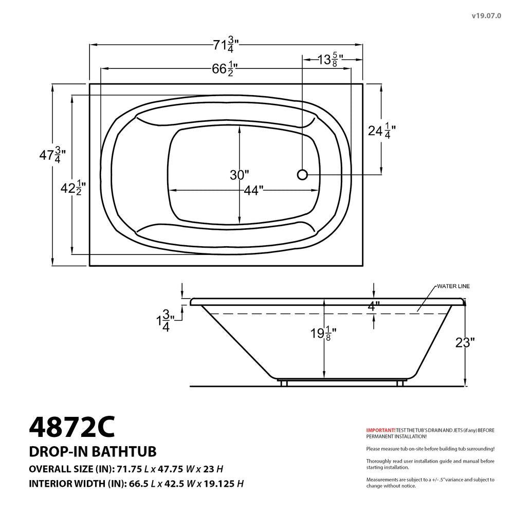 Peridot 6 ft. Acrylic Rectangular Drop-in Whirlpool Air Bathtub in White - Super Arbor