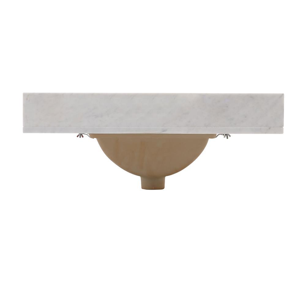 31 in. W x 19 in. D Marble Vanity Top in Carrara with White Trough Sink - Super Arbor
