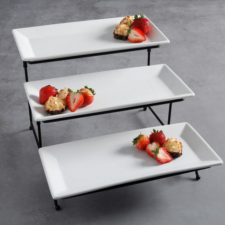 Gracious Dining 4-Piece White 3-Tier Fine Ceramic Cake Stand with Metal Rack