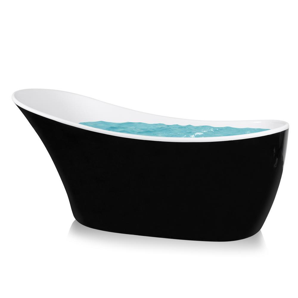 63.6 in. Acrylic Reversible Drain Oval Slipper Flatbottom Freestanding Bathtub in Black and White - Super Arbor